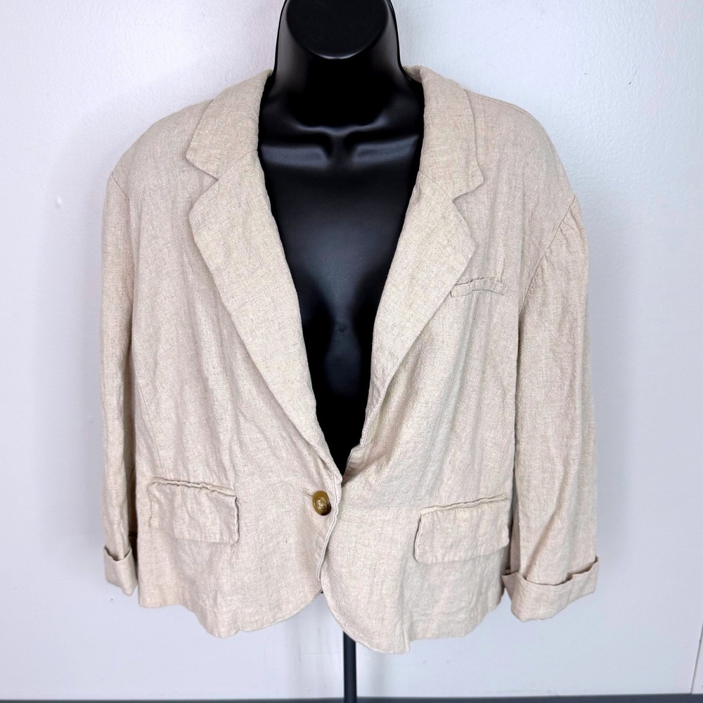 Cato Blazer Womens 18/20W Beige Linen Blend Single Button Professional Jacket